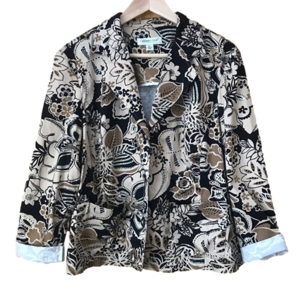 Coldwater Creek stretch cotton petite floral print blazer size LP